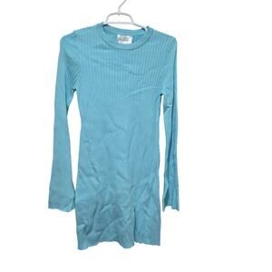 Line & Dot Blue Rib Knit Long Sleeve Sweater Dress Size M